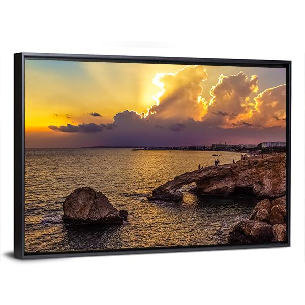 Sunset Over Sea In Cyprus Panoramic Canvas Wall Art-1 Piece-36" x 12"-Tiaracle