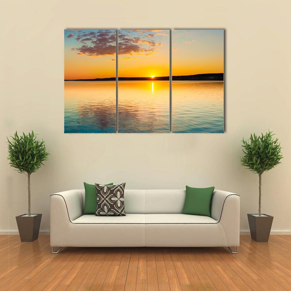 Sunset Over Sea Canvas Wall Art-3 Horizontal-Gallery Wrap-37" x 24"-Tiaracle