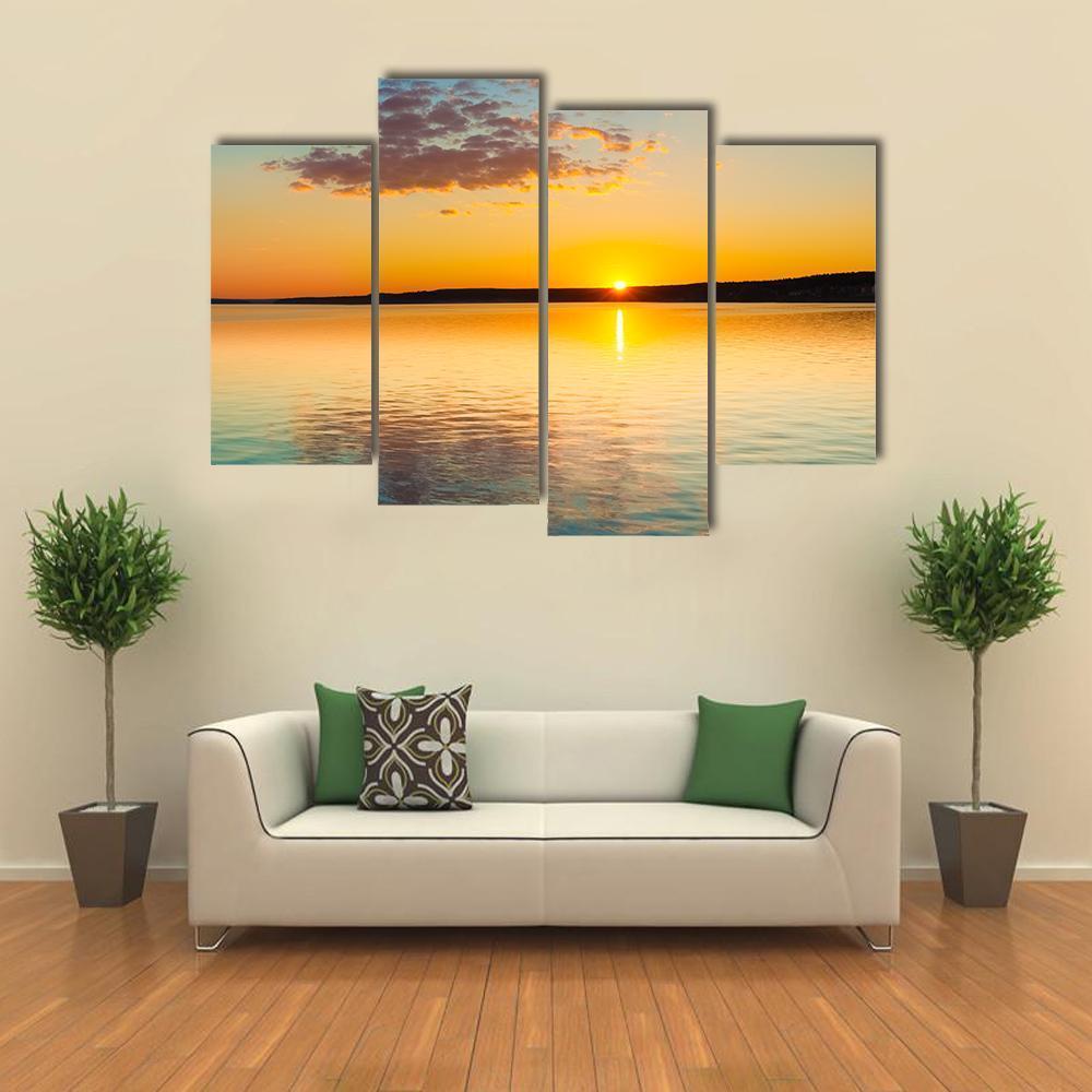 Sunset Over Sea Canvas Wall Art-4 Pop-Gallery Wrap-50" x 32"-Tiaracle