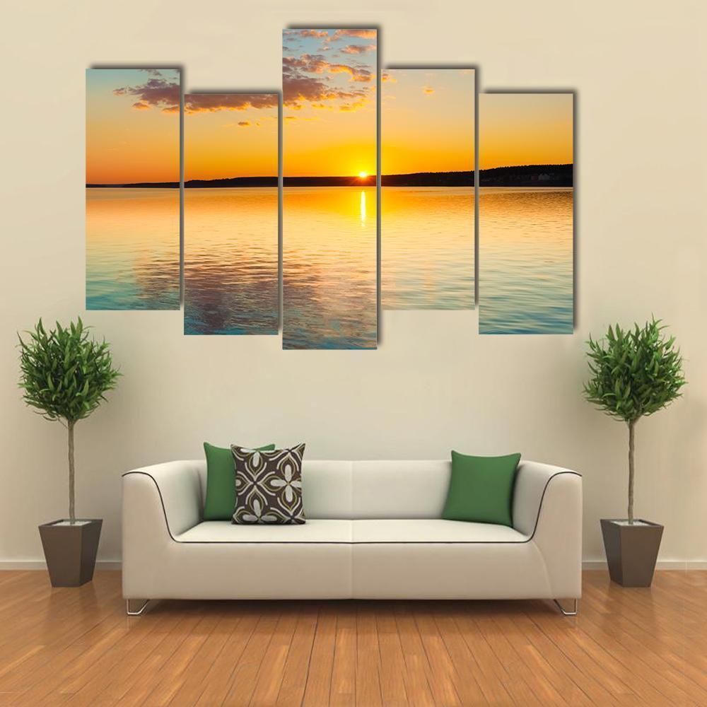 Sunset Over Sea Canvas Wall Art-5 Pop-Gallery Wrap-47" x 32"-Tiaracle