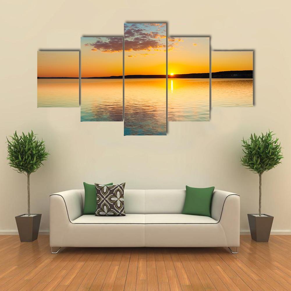 Sunset Over Sea Canvas Wall Art-5 Star-Gallery Wrap-62" x 32"-Tiaracle
