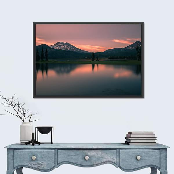 Sunset Over Sparks Lake Canvas Wall Art-1 Piece-Floating Frame-24" x 16"-Tiaracle