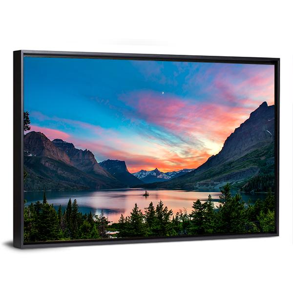 Sunset Over St. Mary Lake Panoramic Canvas Wall Art-1 Piece-36" x 12"-Tiaracle