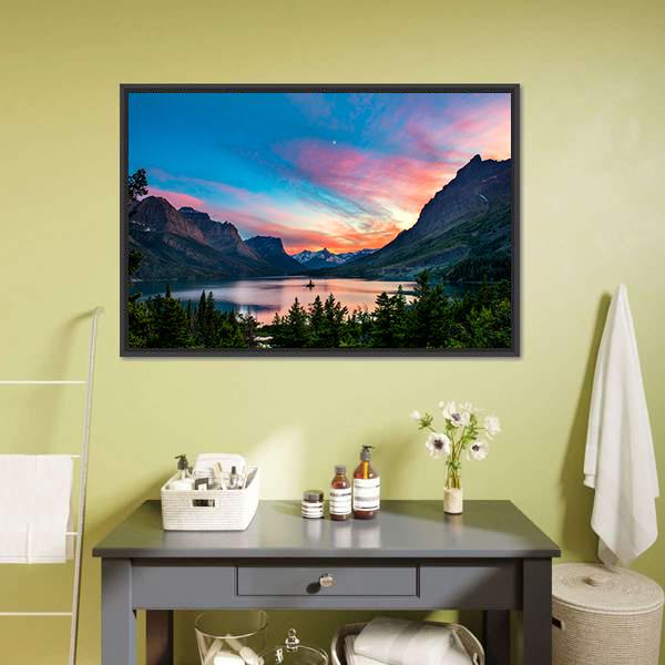 Sunset Over St. Mary Lake Panoramic Canvas Wall Art-1 Piece-36" x 12"-Tiaracle