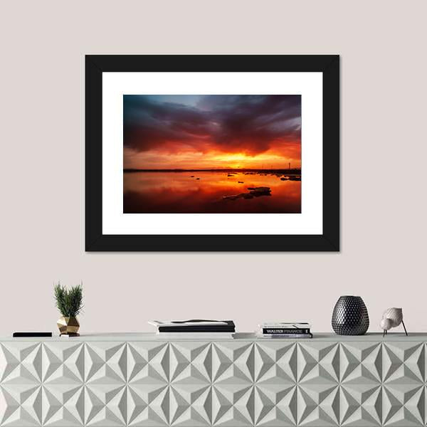 Sunset Over Still Lake In Torrevieja Canvas Wall Art-1 Piece-Framed Print-20" x 16"-Tiaracle