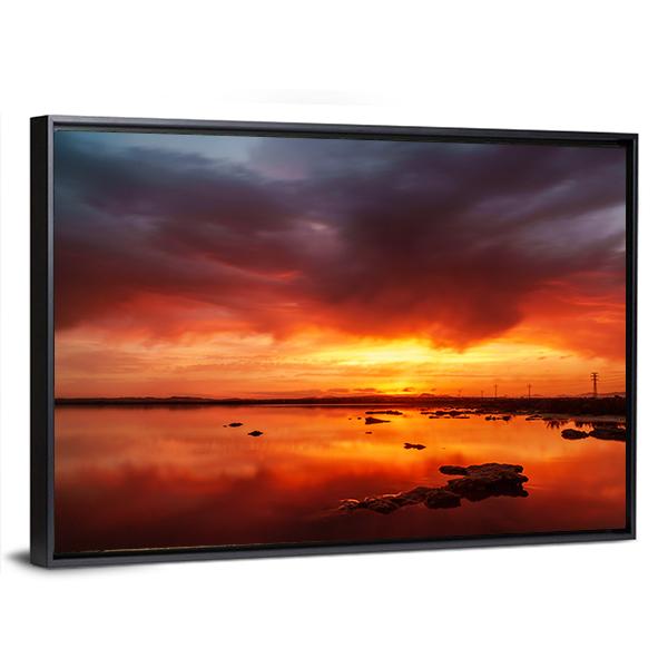Sunset Over Still Lake In Torrevieja Canvas Wall Art-3 Horizontal-Gallery Wrap-25" x 16"-Tiaracle