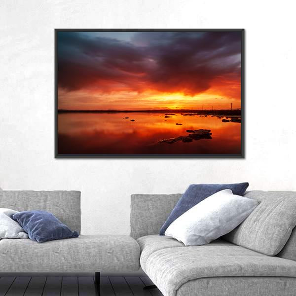 Sunset Over Still Lake In Torrevieja Canvas Wall Art-3 Horizontal-Gallery Wrap-25" x 16"-Tiaracle