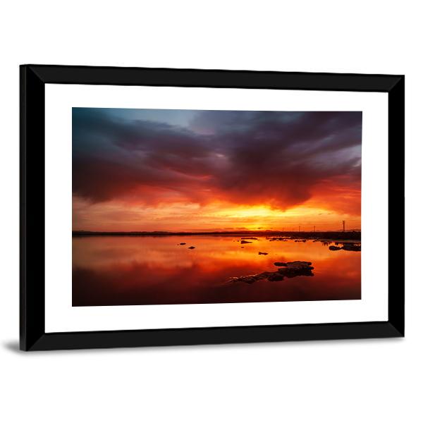 Sunset Over Still Lake In Torrevieja Canvas Wall Art-3 Horizontal-Gallery Wrap-25" x 16"-Tiaracle