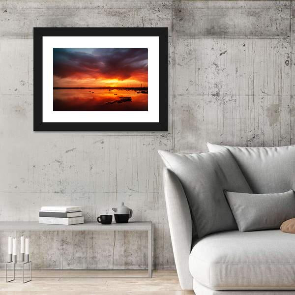Sunset Over Still Lake In Torrevieja Canvas Wall Art-3 Horizontal-Gallery Wrap-25" x 16"-Tiaracle