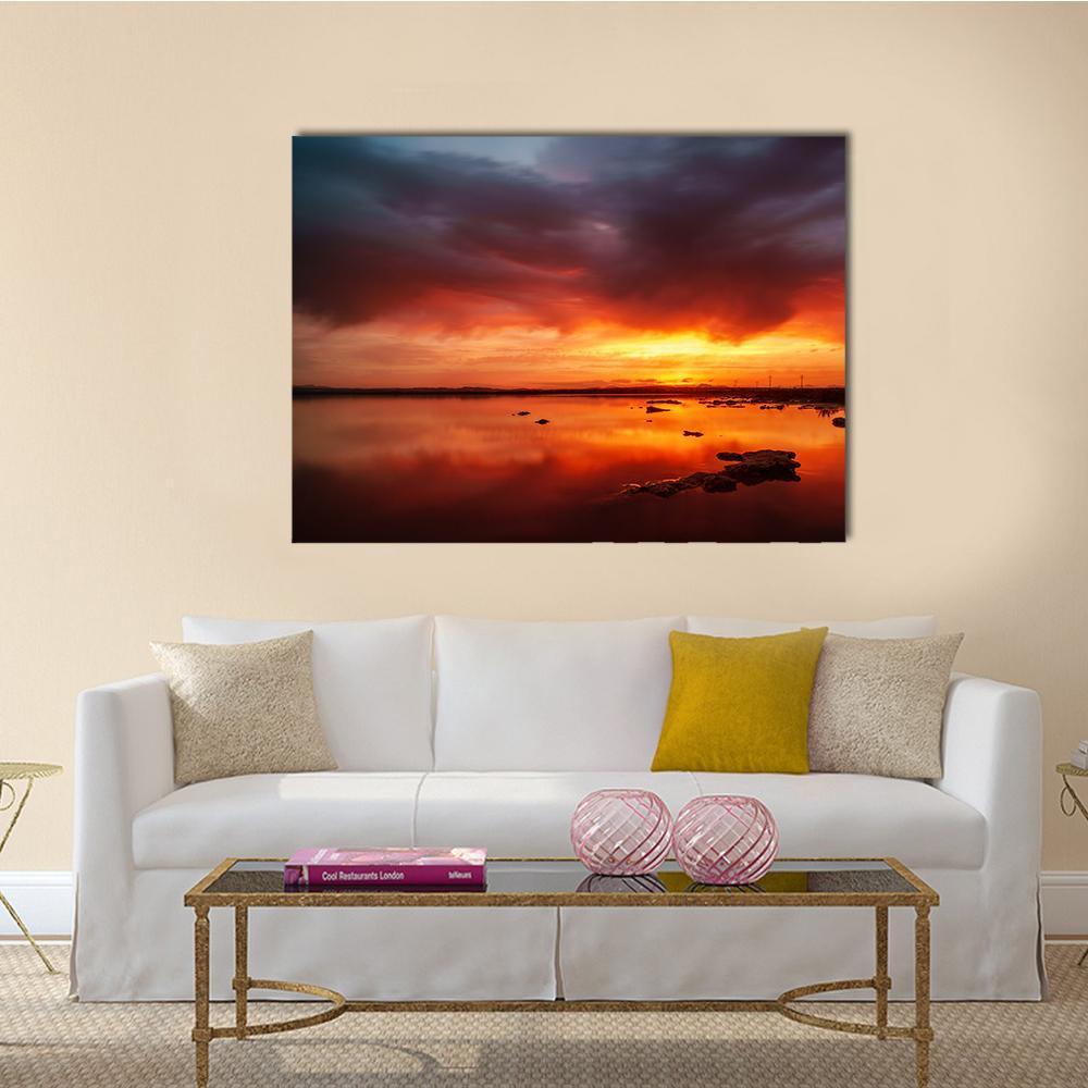 Sunset Over Still Lake In Torrevieja Canvas Wall Art-1 Piece-Gallery Wrap-48" x 32"-Tiaracle