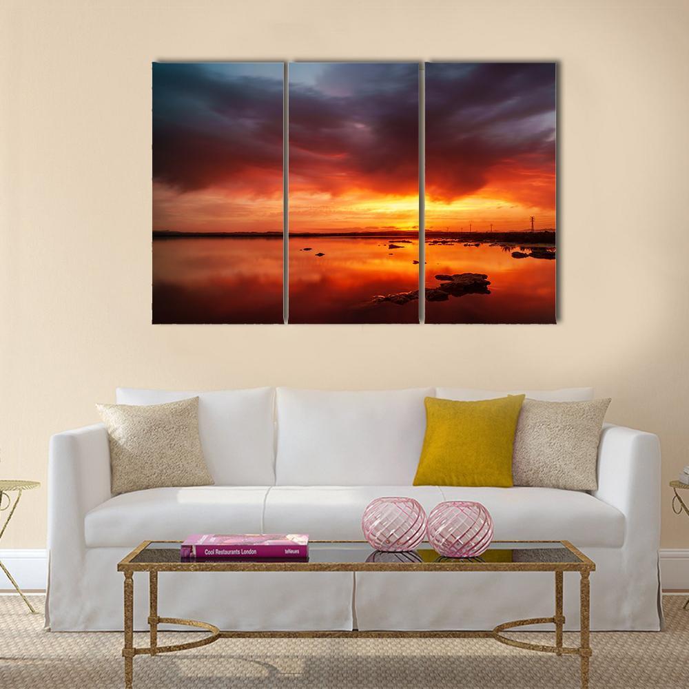 Sunset Over Still Lake In Torrevieja Canvas Wall Art-3 Horizontal-Gallery Wrap-37" x 24"-Tiaracle