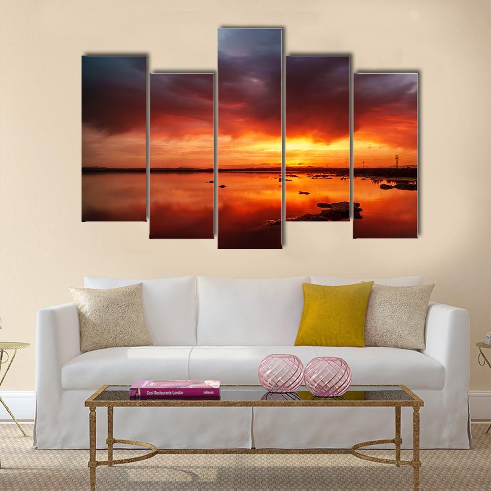 Sunset Over Still Lake In Torrevieja Canvas Wall Art-5 Pop-Gallery Wrap-47" x 32"-Tiaracle
