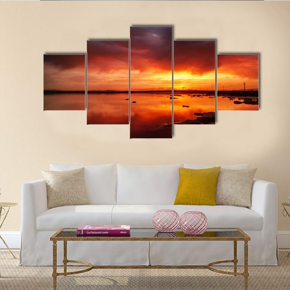 Sunset Over Still Lake In Torrevieja Canvas Wall Art-5 Star-Gallery Wrap-62" x 32"-Tiaracle