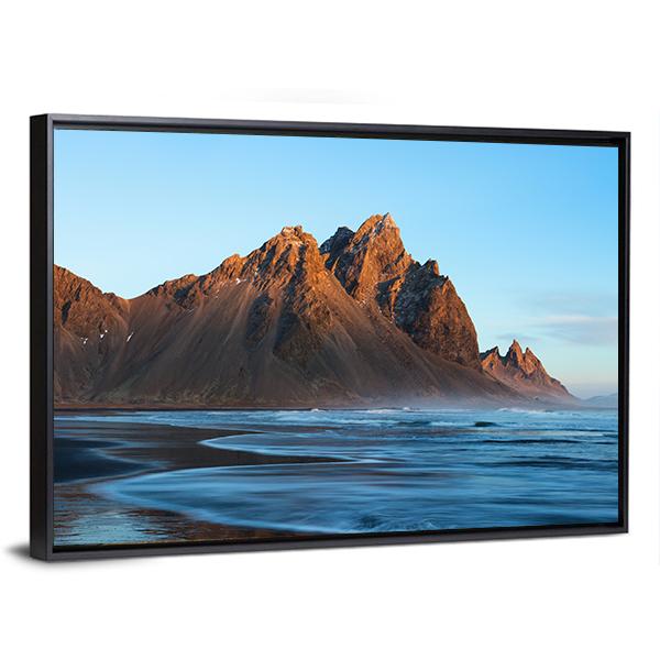 Sunset Over Stoks Mountains On Vestrahorn Cape Canvas Wall Art-3 Horizontal-Gallery Wrap-25" x 16"-Tiaracle