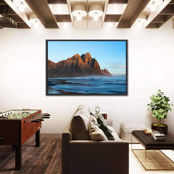 Sunset Over Stoks Mountains On Vestrahorn Cape Canvas Wall Art-3 Horizontal-Gallery Wrap-25" x 16"-Tiaracle