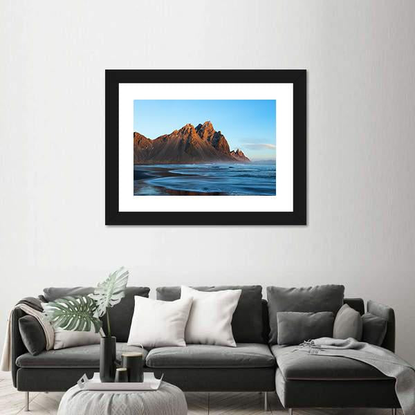 Sunset Over Stoks Mountains On Vestrahorn Cape Canvas Wall Art-3 Horizontal-Gallery Wrap-25" x 16"-Tiaracle