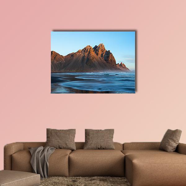 Sunset Over Stoks Mountains On Vestrahorn Cape Canvas Wall Art-1 Piece-Gallery Wrap-48" x 32"-Tiaracle