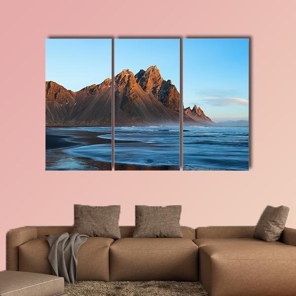 Sunset Over Stoks Mountains On Vestrahorn Cape Canvas Wall Art-3 Horizontal-Gallery Wrap-25" x 16"-Tiaracle