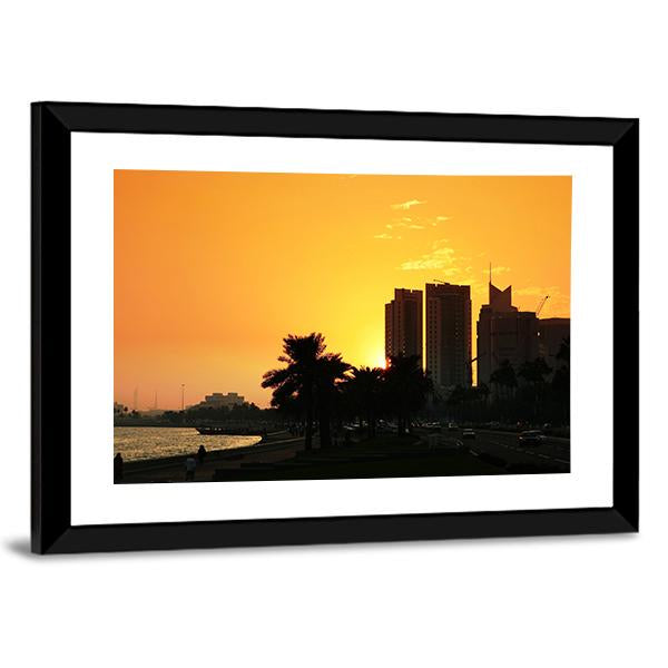 Sunset Over The Corniche In Doha Canvas Wall Art-3 Horizontal-Gallery Wrap-25" x 16"-Tiaracle