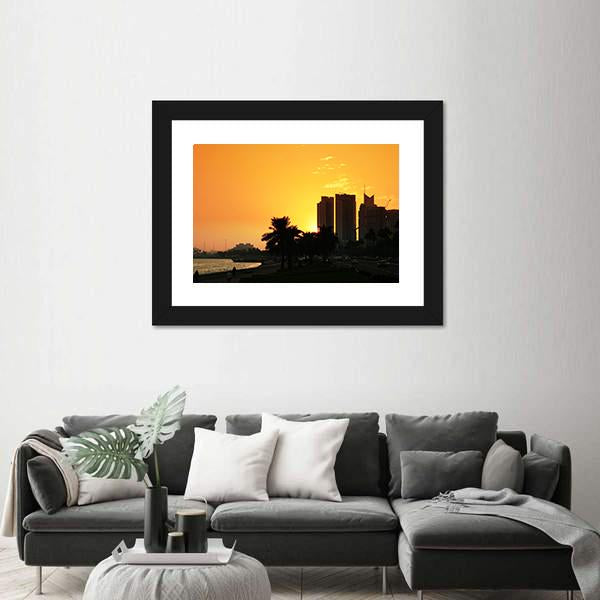 Sunset Over The Corniche In Doha Canvas Wall Art-3 Horizontal-Gallery Wrap-25" x 16"-Tiaracle