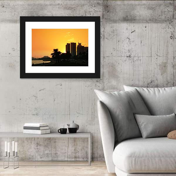 Sunset Over The Corniche In Doha Canvas Wall Art-3 Horizontal-Gallery Wrap-25" x 16"-Tiaracle