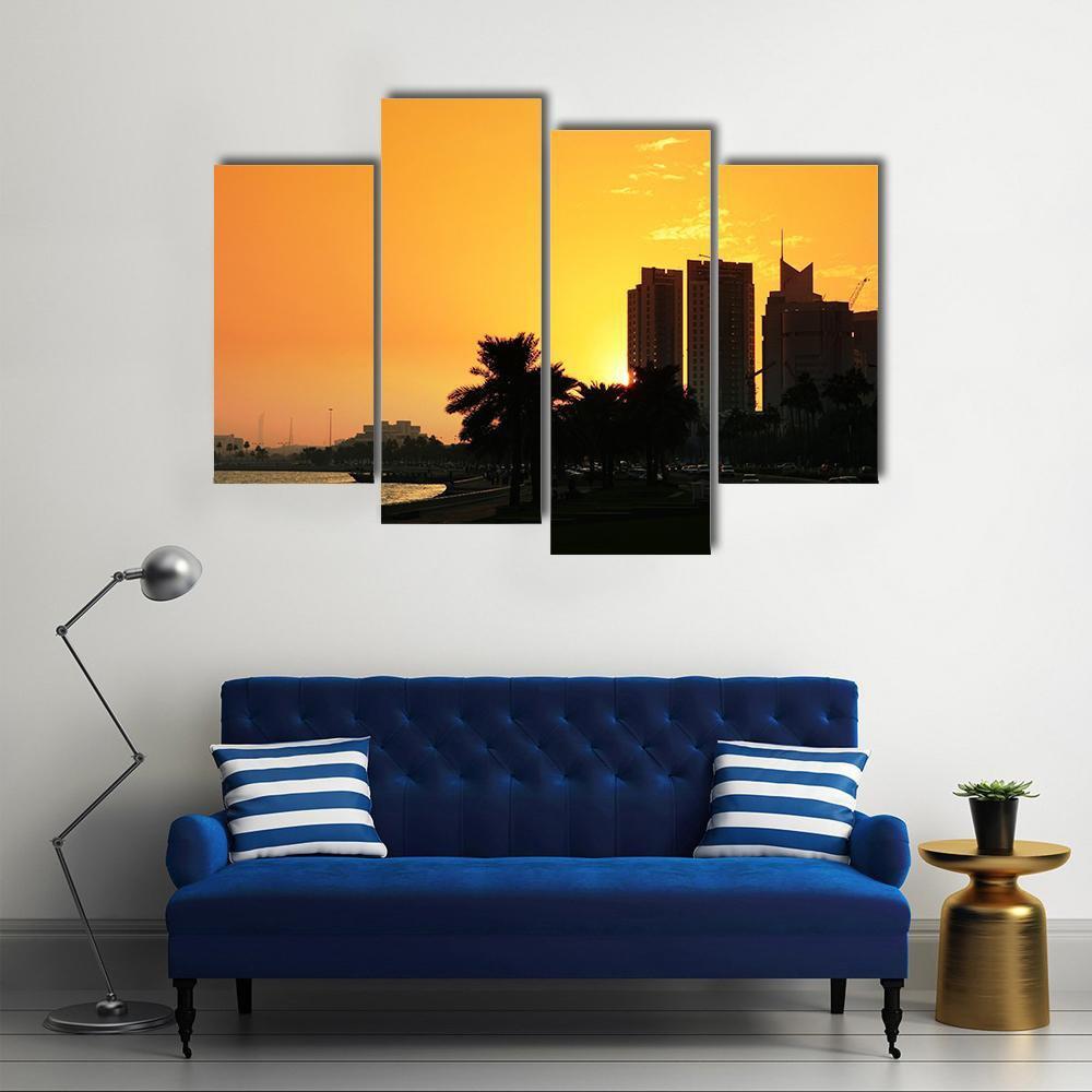 Sunset Over The Corniche In Doha Canvas Wall Art-4 Pop-Gallery Wrap-50" x 32"-Tiaracle