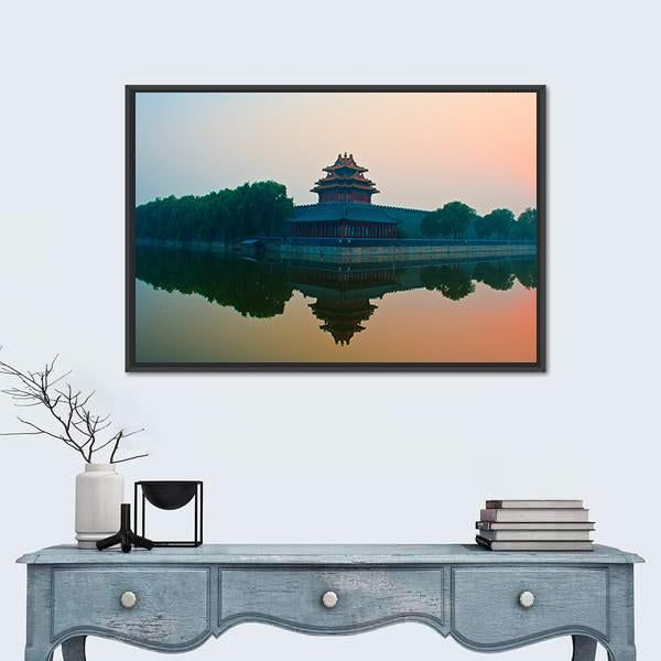 Sunset Over The Forbidden City In Beijing Canvas Wall Art-1 Piece-Floating Frame-24" x 16"-Tiaracle