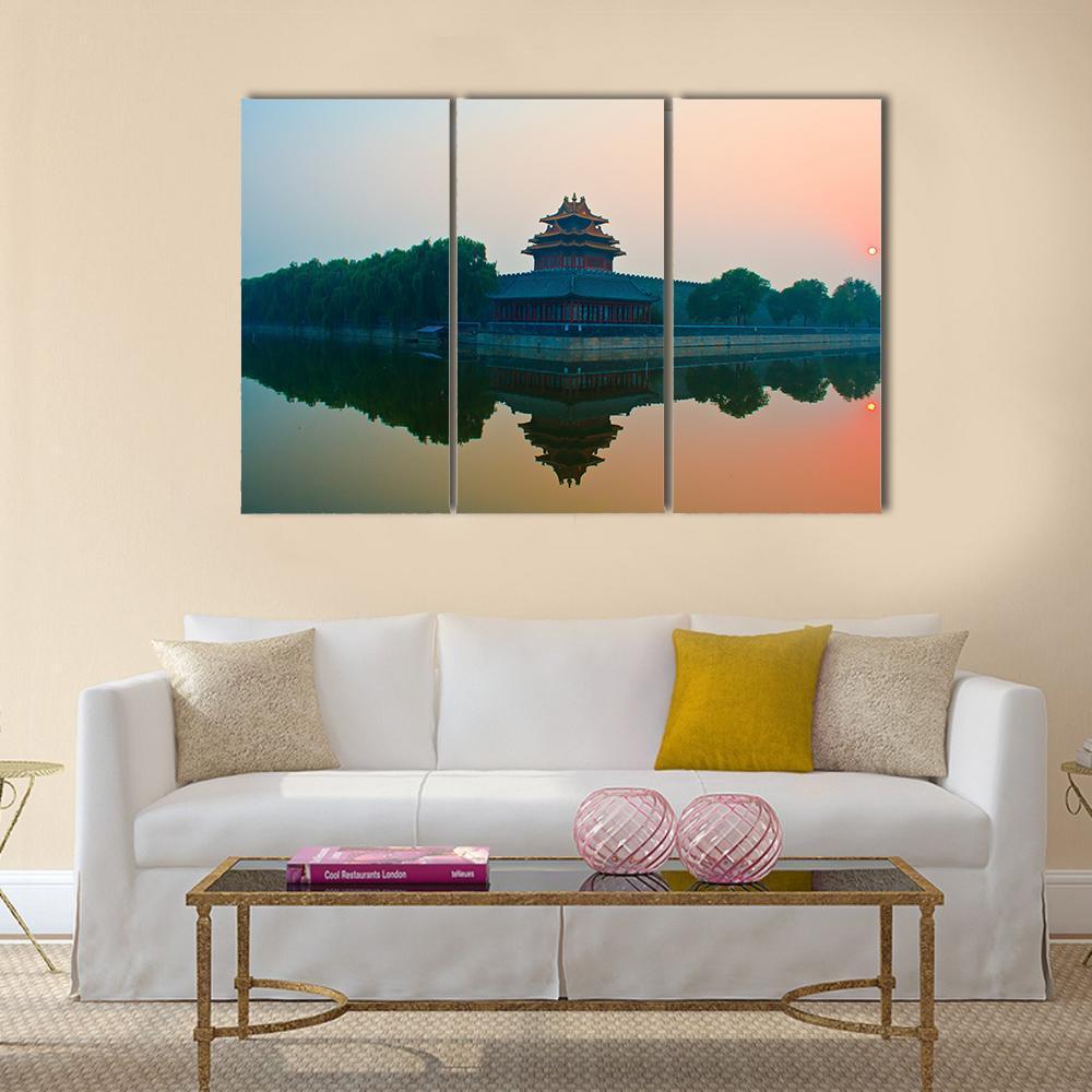 Sunset Over The Forbidden City In Beijing Canvas Wall Art-3 Horizontal-Gallery Wrap-37" x 24"-Tiaracle