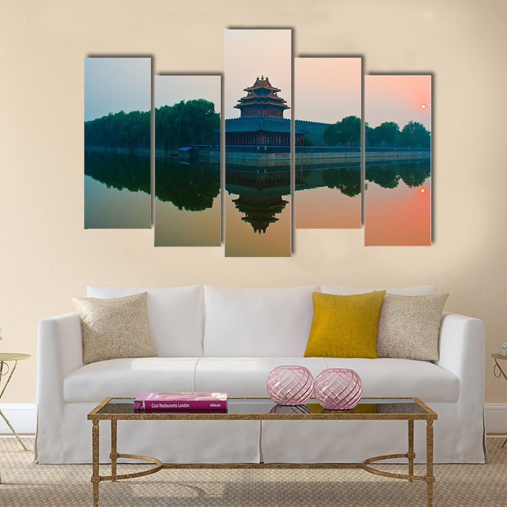 Sunset Over The Forbidden City In Beijing Canvas Wall Art-5 Pop-Gallery Wrap-47" x 32"-Tiaracle