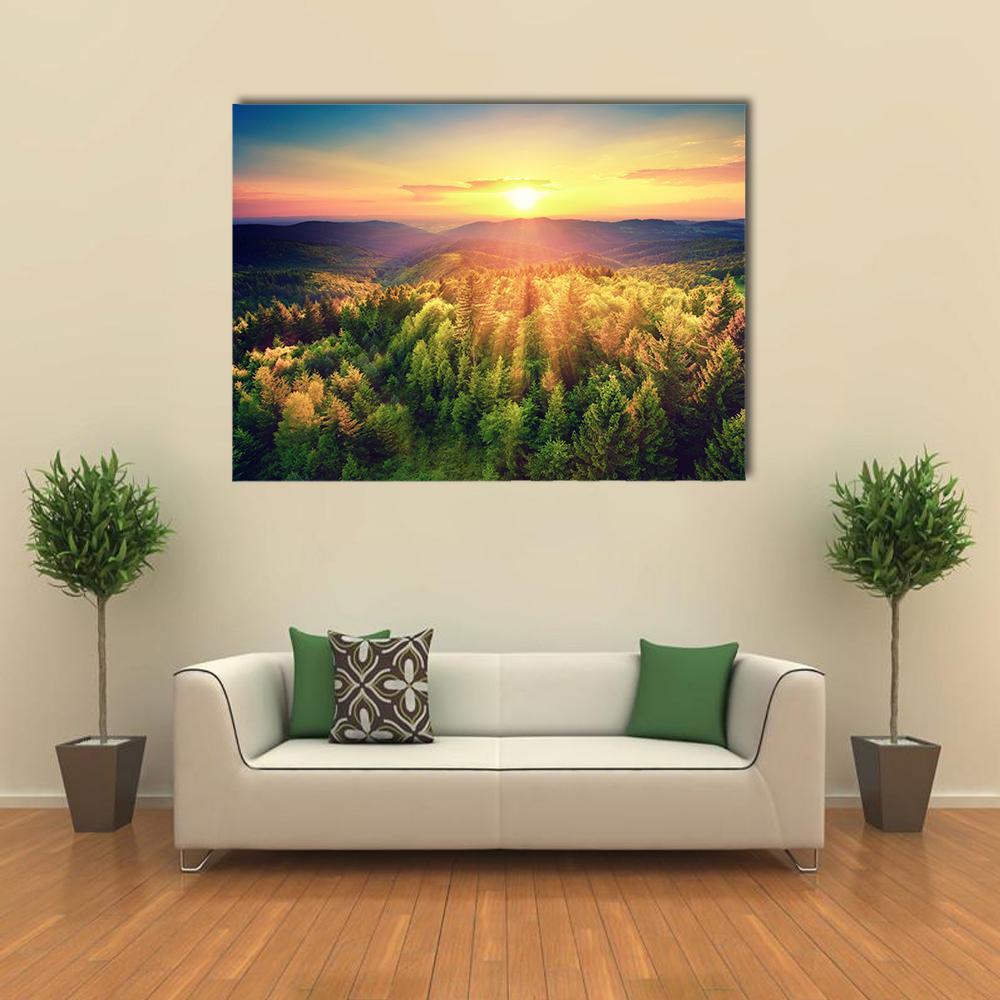 Sunset Over The Forest Hills Canvas Wall Art-1 Piece-Gallery Wrap-36&quot; x 24&quot;-Tiaracle