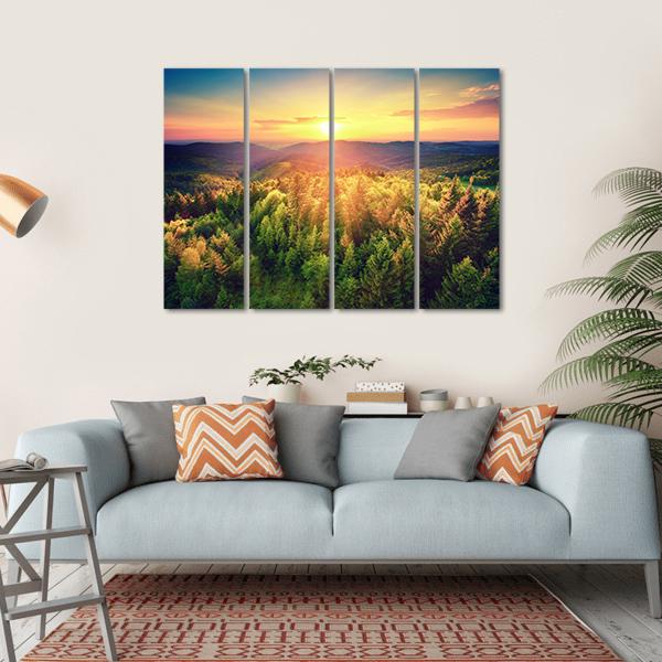 Sunset Over The Forest Hills Canvas Wall Art-4 Horizontal-Gallery Wrap-34" x 24"-Tiaracle