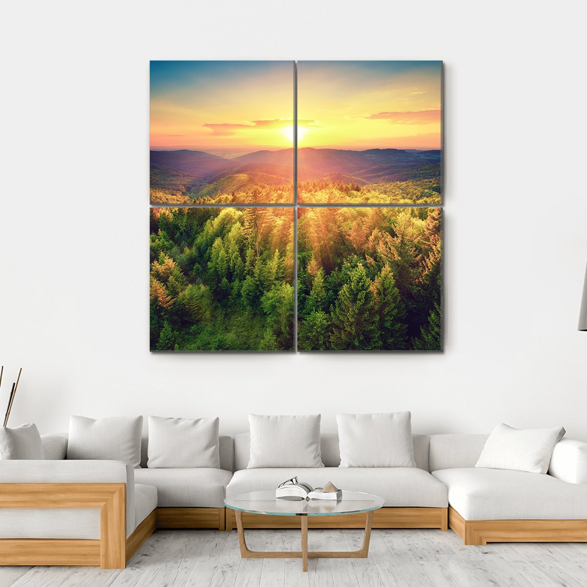 Sunset Over The Forest Hills Canvas Wall Art-4 Square-Gallery Wrap-17&quot; x 17&quot;-Tiaracle
