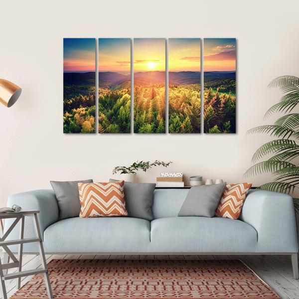Sunset Over The Forest Hills Canvas Wall Art-5 Horizontal-Gallery Wrap-22&quot; x 12&quot;-Tiaracle