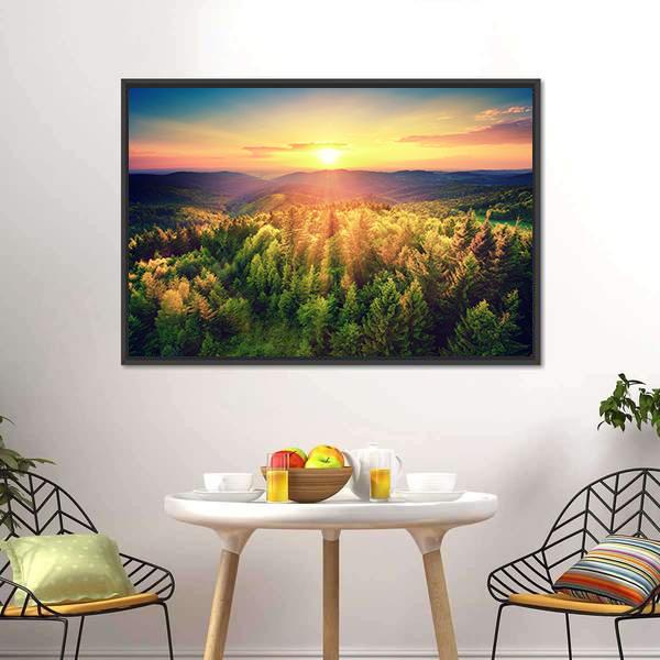 Sunset Over The Forest Hills Canvas Wall Art-3 Horizontal-Gallery Wrap-25" x 16"-Tiaracle