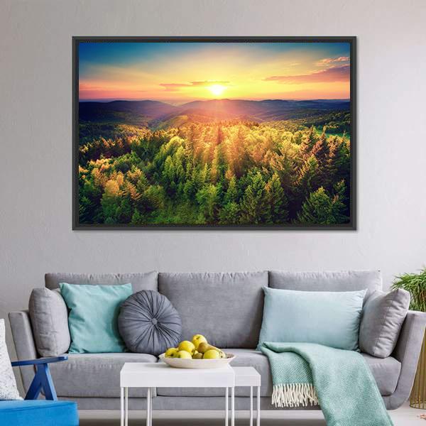 Sunset Over The Forest Hills Canvas Wall Art-3 Horizontal-Gallery Wrap-25" x 16"-Tiaracle