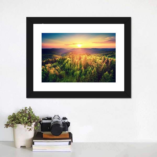 Sunset Over The Forest Hills Canvas Wall Art-1 Piece-Framed Print-20" x 16"-Tiaracle