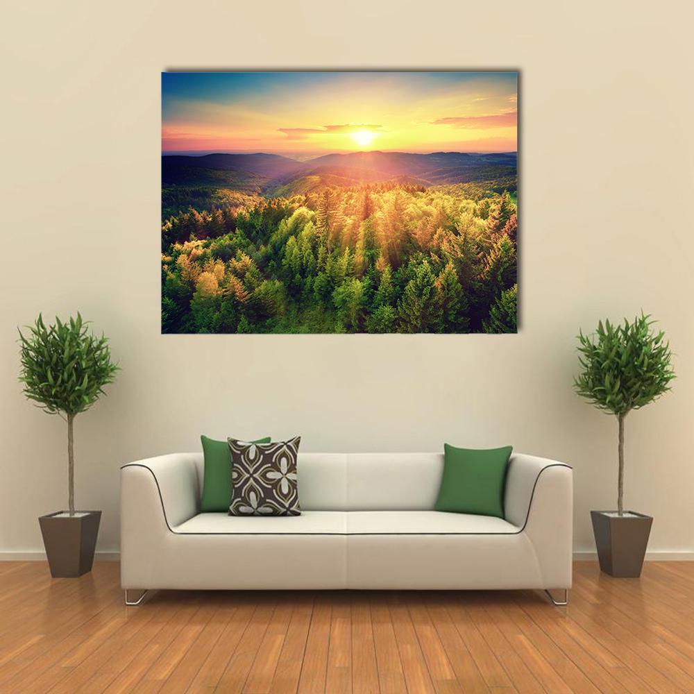 Sunset Over The Forest Hills Canvas Wall Art-5 Star-Gallery Wrap-62" x 32"-Tiaracle