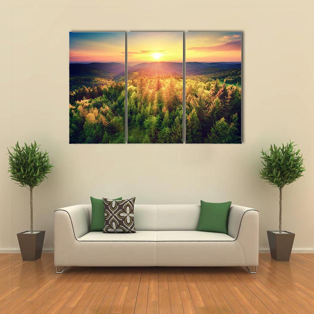 Sunset Over The Forest Hills Canvas Wall Art-3 Horizontal-Gallery Wrap-37" x 24"-Tiaracle