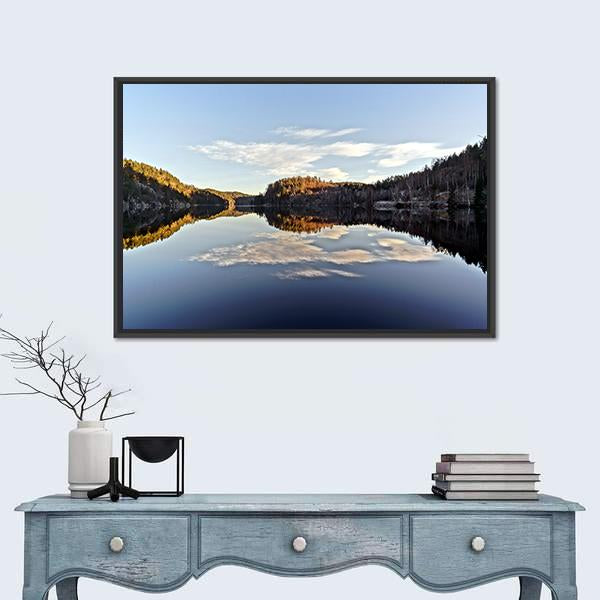 Sunset Over The Frozen Fjord Branch Canvas Wall Art-1 Piece-Floating Frame-24" x 16"-Tiaracle