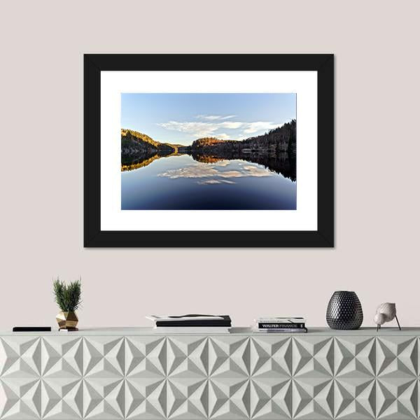 Sunset Over The Frozen Fjord Branch Canvas Wall Art-1 Piece-Framed Print-20" x 16"-Tiaracle