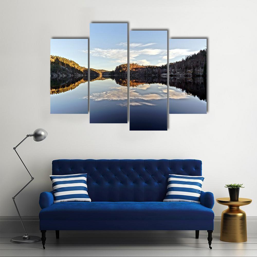 Sunset Over The Frozen Fjord Branch Canvas Wall Art-4 Pop-Gallery Wrap-50" x 32"-Tiaracle