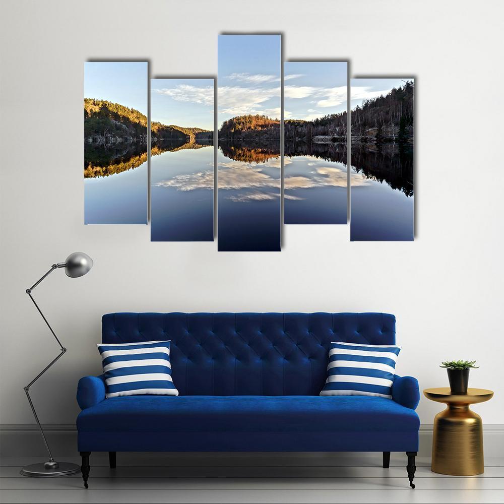 Sunset Over The Frozen Fjord Branch Canvas Wall Art-5 Pop-Gallery Wrap-47" x 32"-Tiaracle