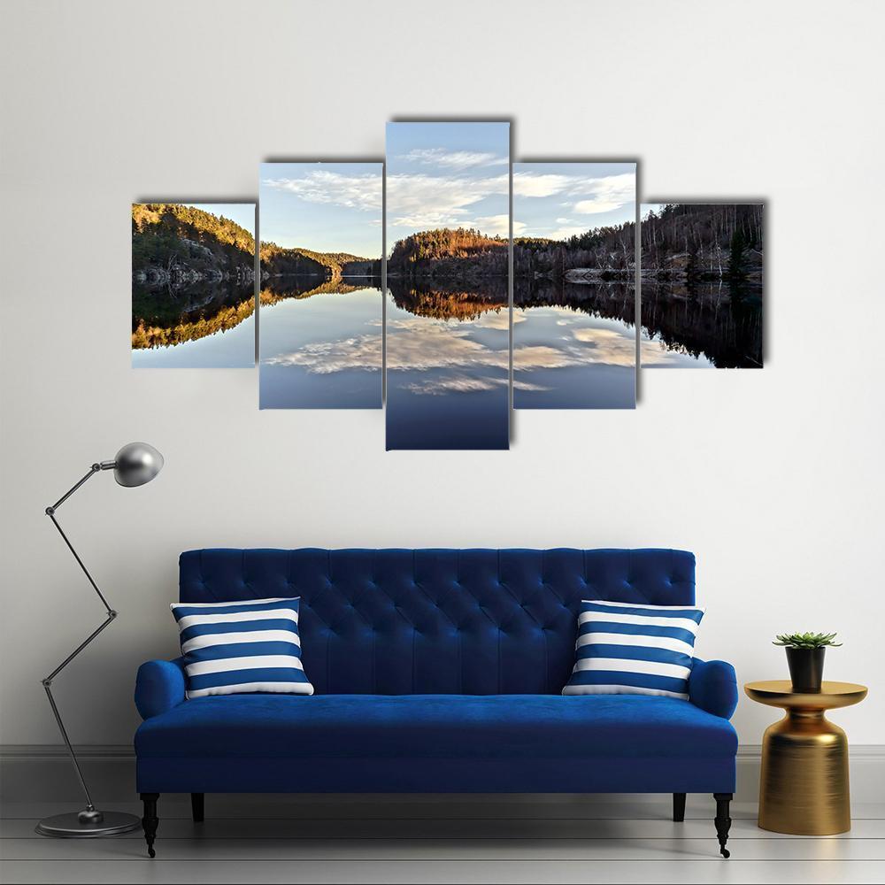 Sunset Over The Frozen Fjord Branch Canvas Wall Art-5 Pop-Gallery Wrap-47" x 32"-Tiaracle