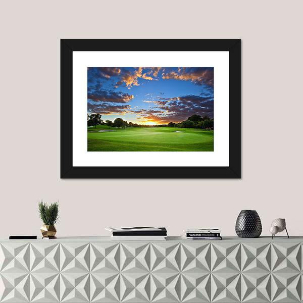 Sunset Over The Golf Course Canvas Wall Art-1 Piece-Framed Print-20" x 16"-Tiaracle