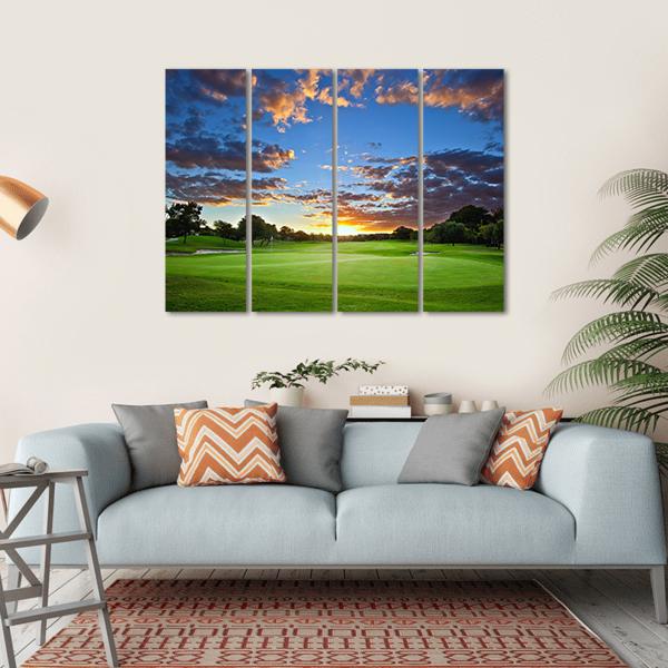 Sunset Over The Golf Course Canvas Wall Art-4 Horizontal-Gallery Wrap-34" x 24"-Tiaracle