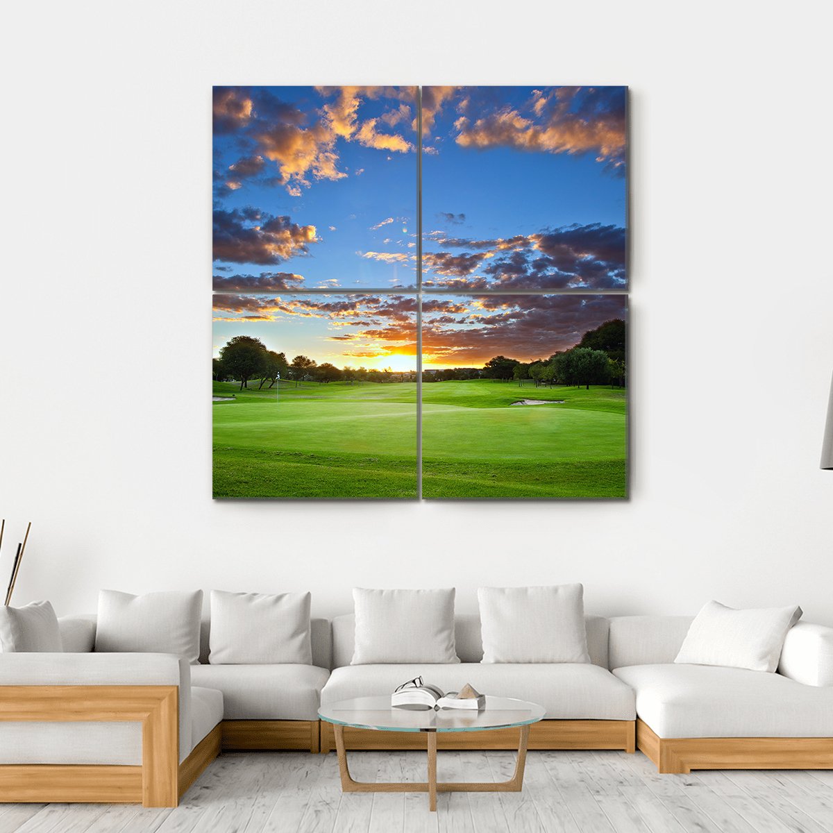 Sunset Over The Golf Course Canvas Wall Art-4 Square-Gallery Wrap-17" x 17"-Tiaracle