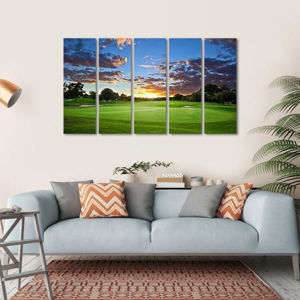 Sunset Over The Golf Course Canvas Wall Art-5 Horizontal-Gallery Wrap-22" x 12"-Tiaracle