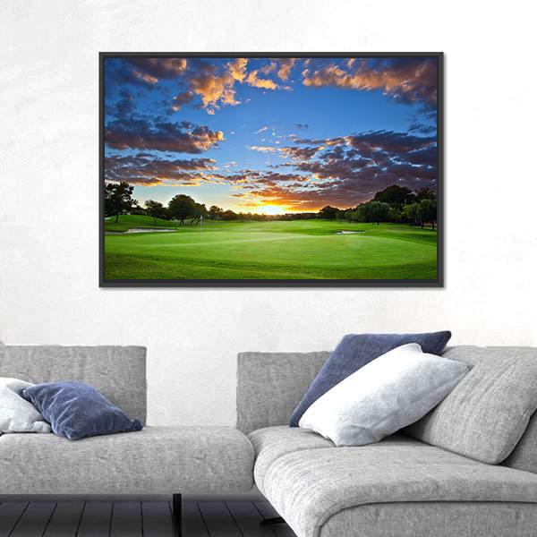 Sunset Over The Golf Course Canvas Wall Art-3 Horizontal-Gallery Wrap-25&quot; x 16&quot;-Tiaracle