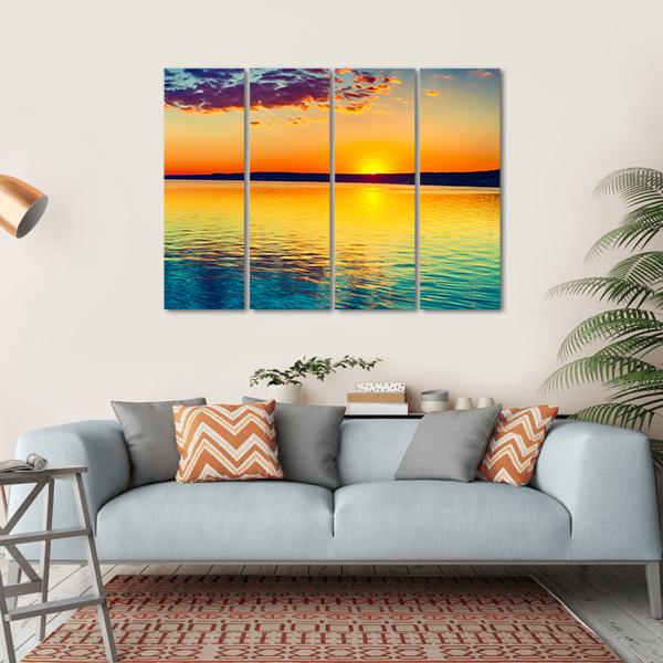 Sunset Over The Lake In Russia Canvas Wall Art-4 Horizontal-Gallery Wrap-34" x 24"-Tiaracle