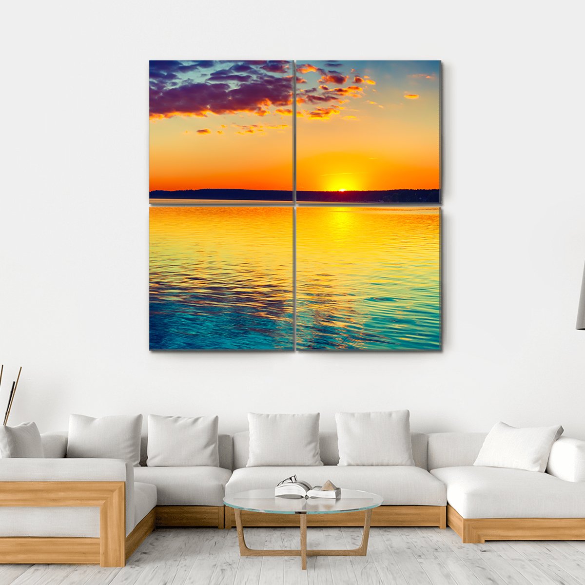 Sunset Over The Lake In Russia Canvas Wall Art-4 Square-Gallery Wrap-17" x 17"-Tiaracle